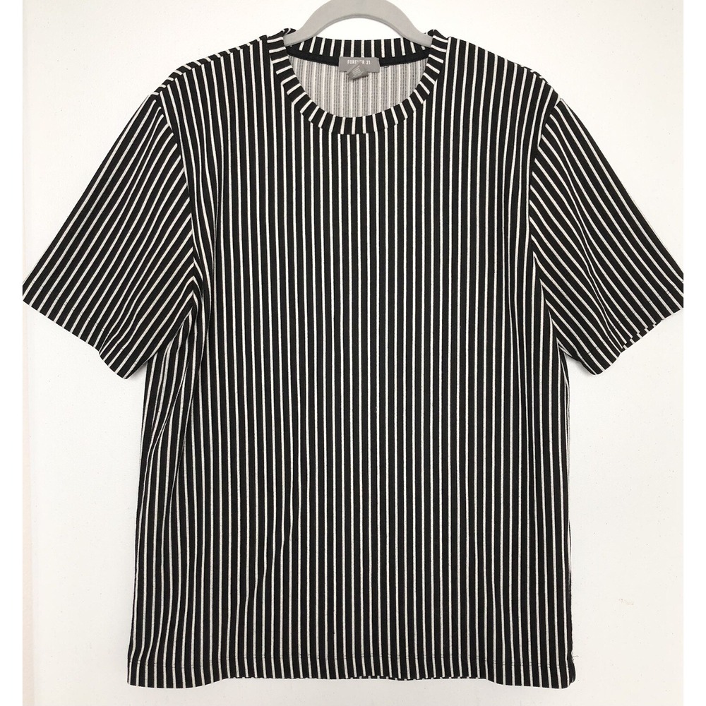Forever 21 T-Shirt Men's L Black White Striped Pullover Short Sleeve Round Neck